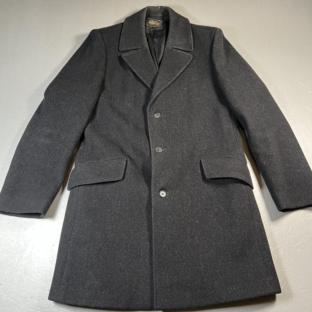 Virany Coat Mens 38 Black All Wool Long Overcoat Three Button Lined Classic